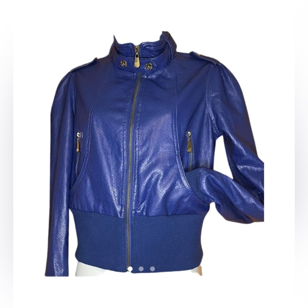 NWOT Ten 25 Royal blue faux leather jacket